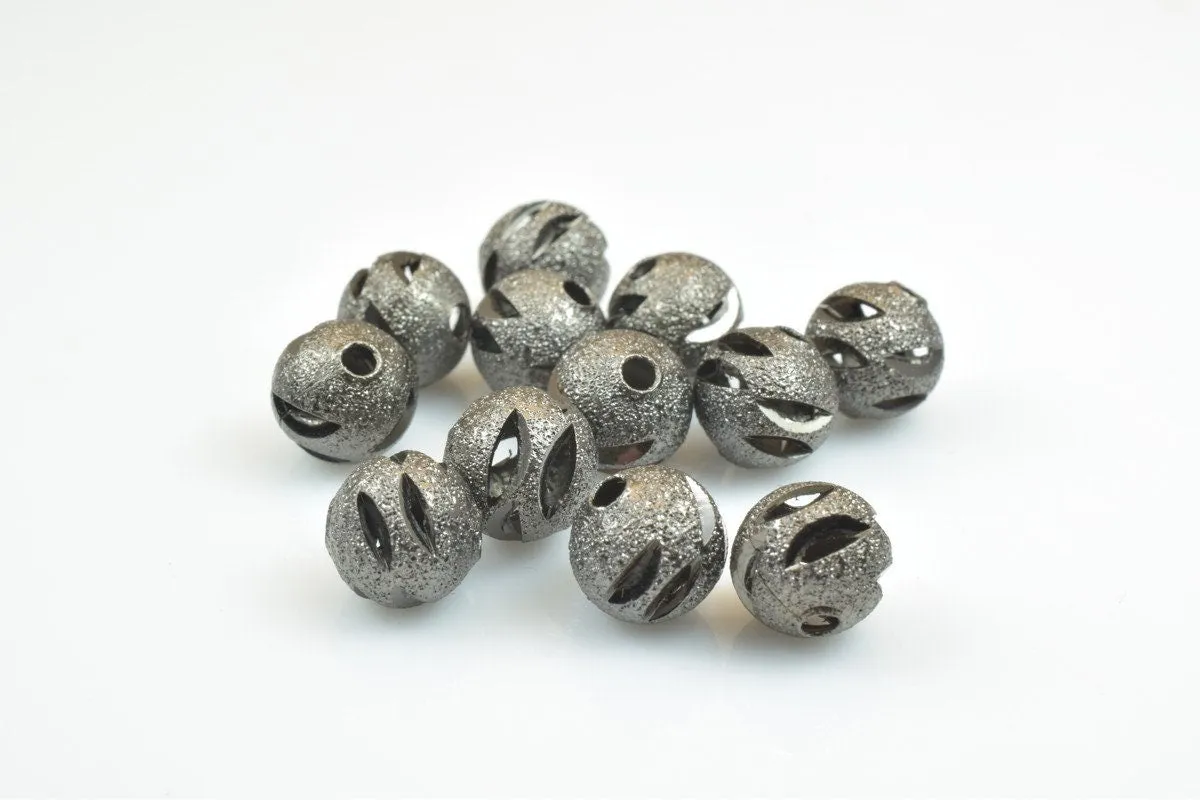 100 PCs Gun Metal Plated Black Carved Round Beads 6mm/8mm/10mm Diamond Cut For Jewelry Making