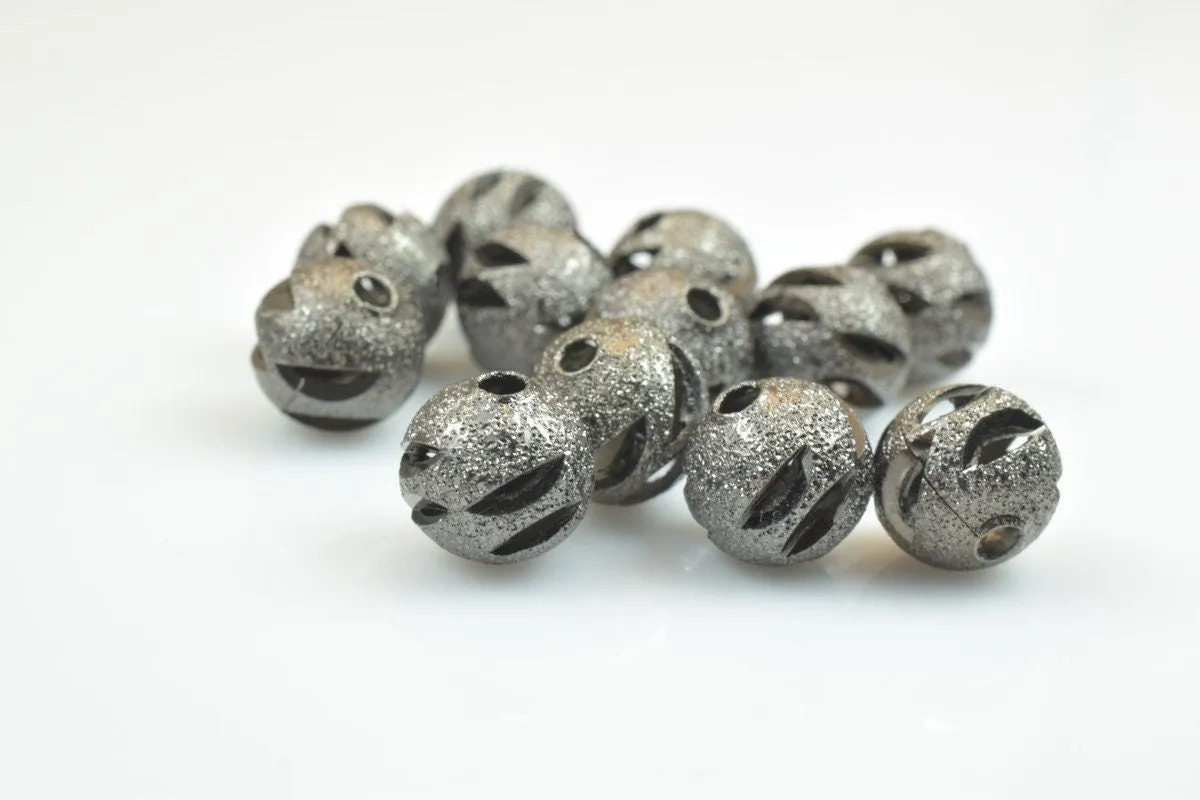 100 PCs Gun Metal Plated Black Carved Round Beads 6mm/8mm/10mm Diamond Cut For Jewelry Making