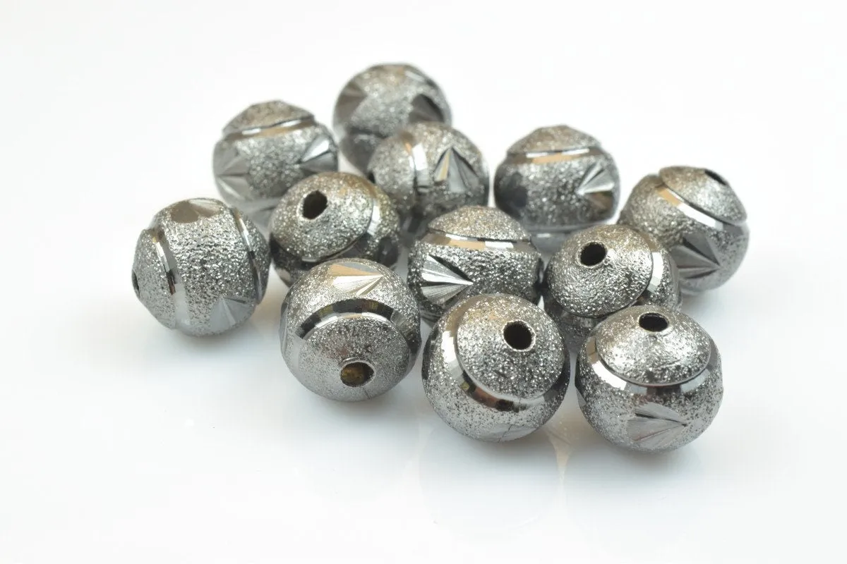 100 PCs Gun Metal Plated Black Carved Round Beads 6mm/8mm/10mm Diamond Cut For Jewelry Making