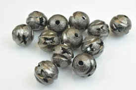 100 PCs Gun Metal Plated Black Carved Round Beads 6mm/8mm/10mm Diamond Cut For Jewelry Making