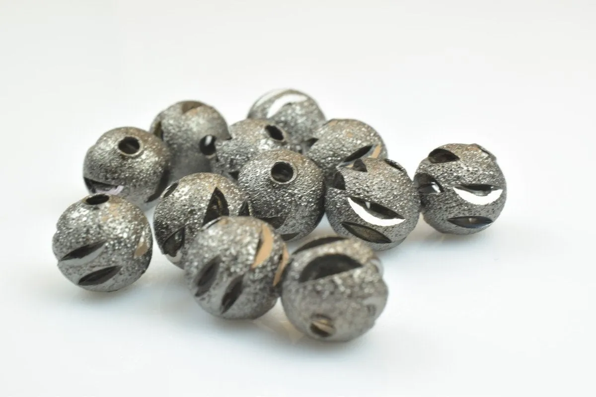 100 PCs Gun Metal Plated Black Carved Round Beads 6mm/8mm/10mm Diamond Cut For Jewelry Making