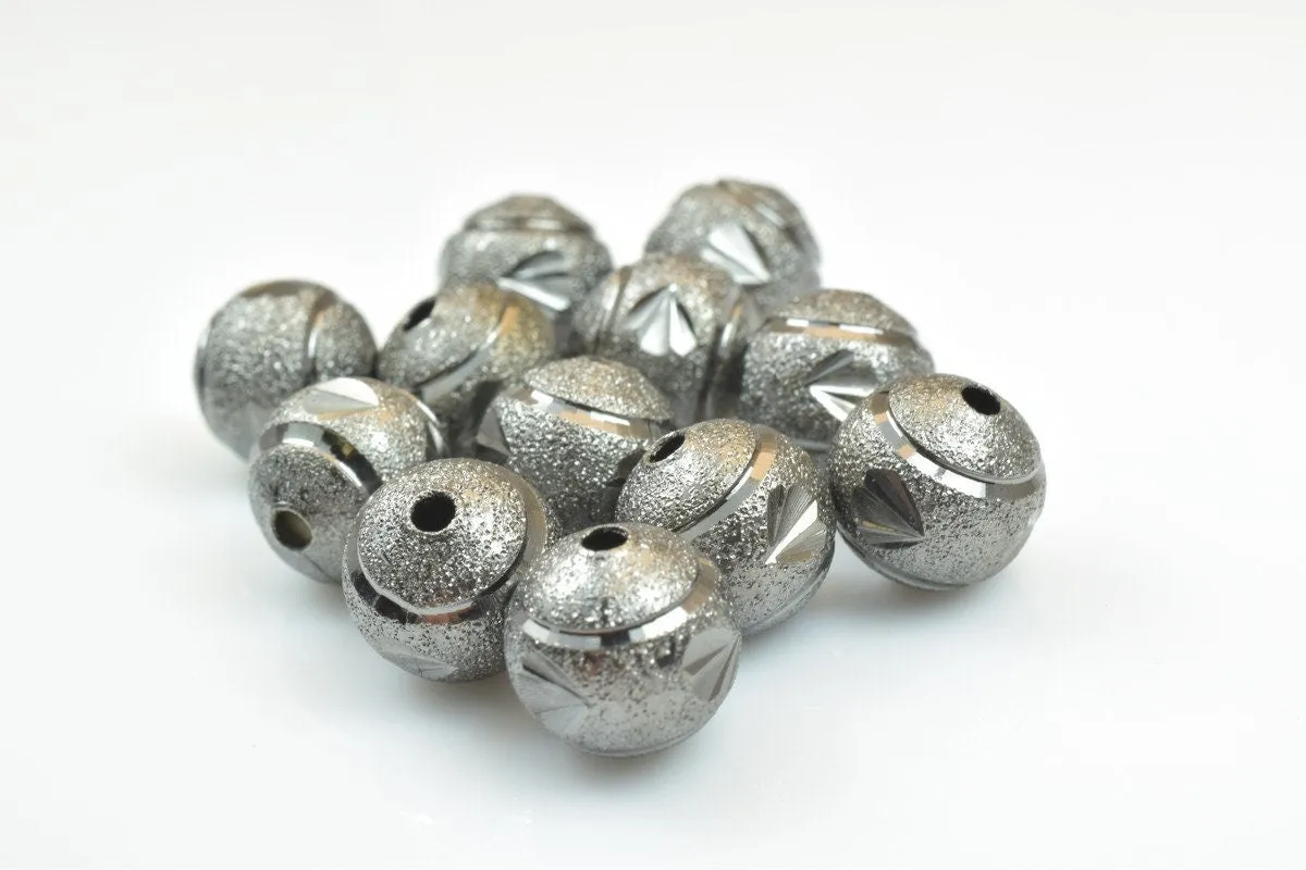 100 PCs Gun Metal Plated Black Carved Round Beads 6mm/8mm/10mm Diamond Cut For Jewelry Making