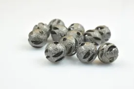 100 PCs Gun Metal Plated Black Carved Round Beads 6mm/8mm/10mm Diamond Cut For Jewelry Making