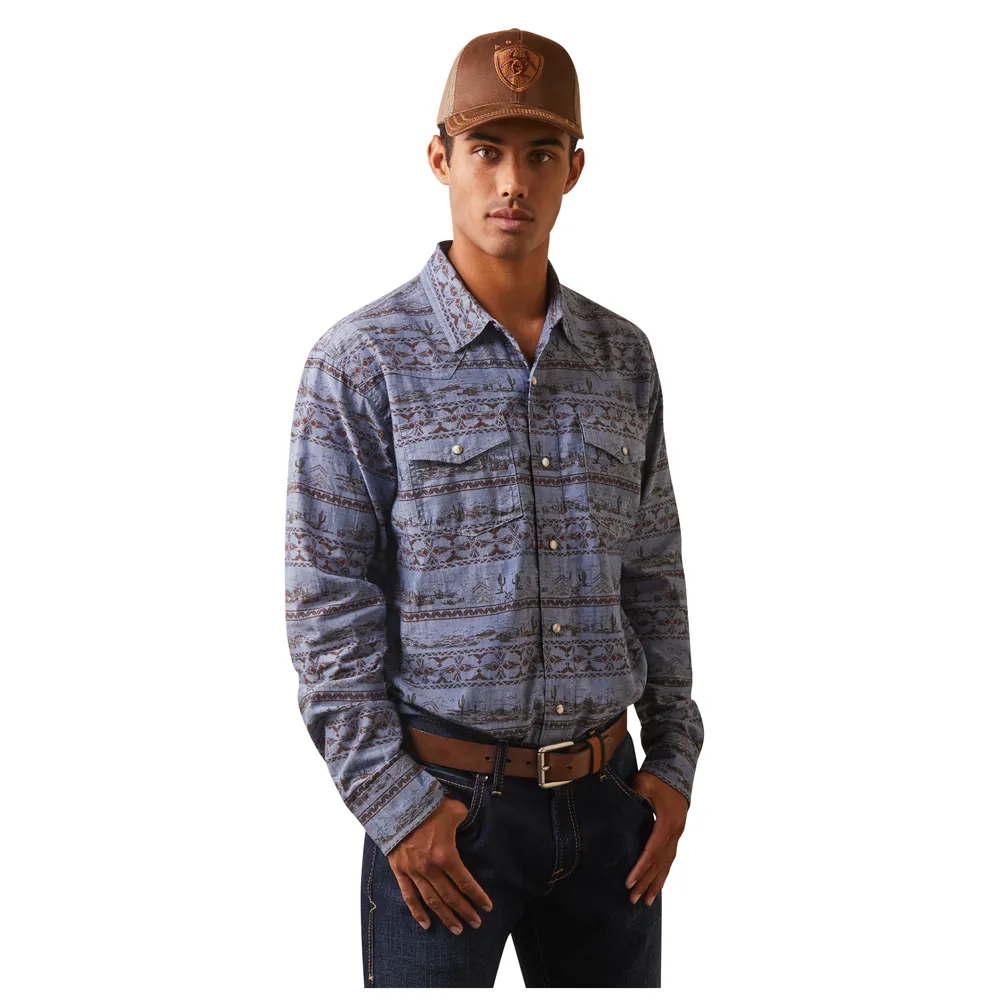 10043892 Ariat Men's Haddington Long Sleeve Snap Shirt - Dusty Green Chambray