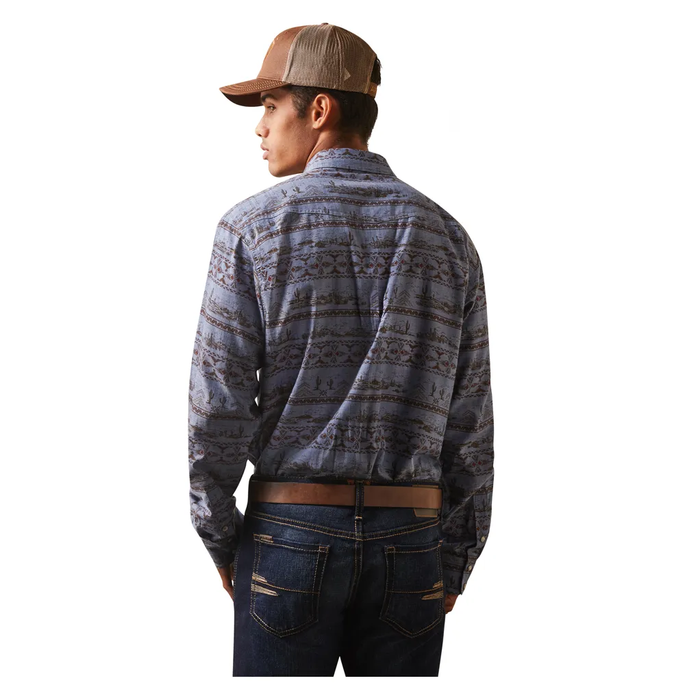 10043892 Ariat Men's Haddington Long Sleeve Snap Shirt - Dusty Green Chambray