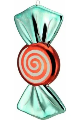 11" Round Candy Ornament (Red/Turquoise)