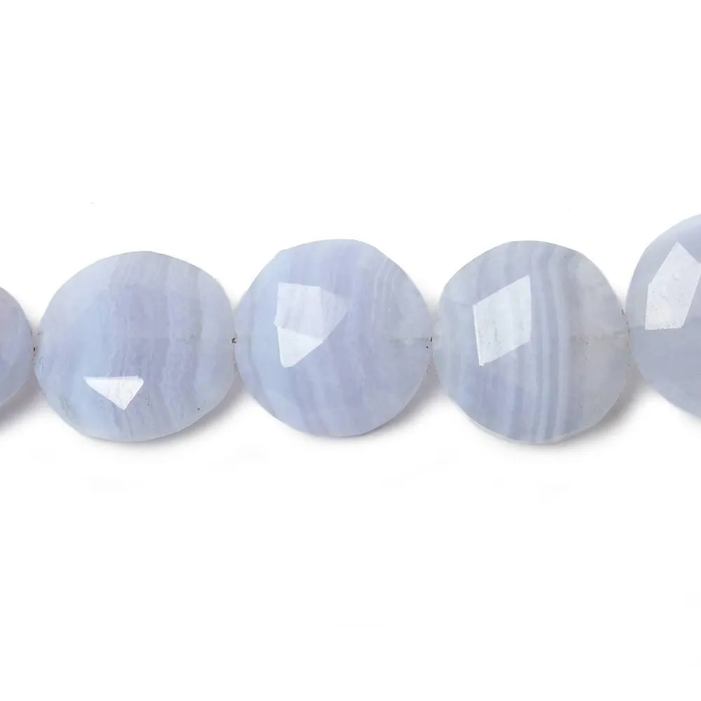 12-13mm Blue Lace Agate faceted coin beads 7.5 inches 16 pieces AA Grade