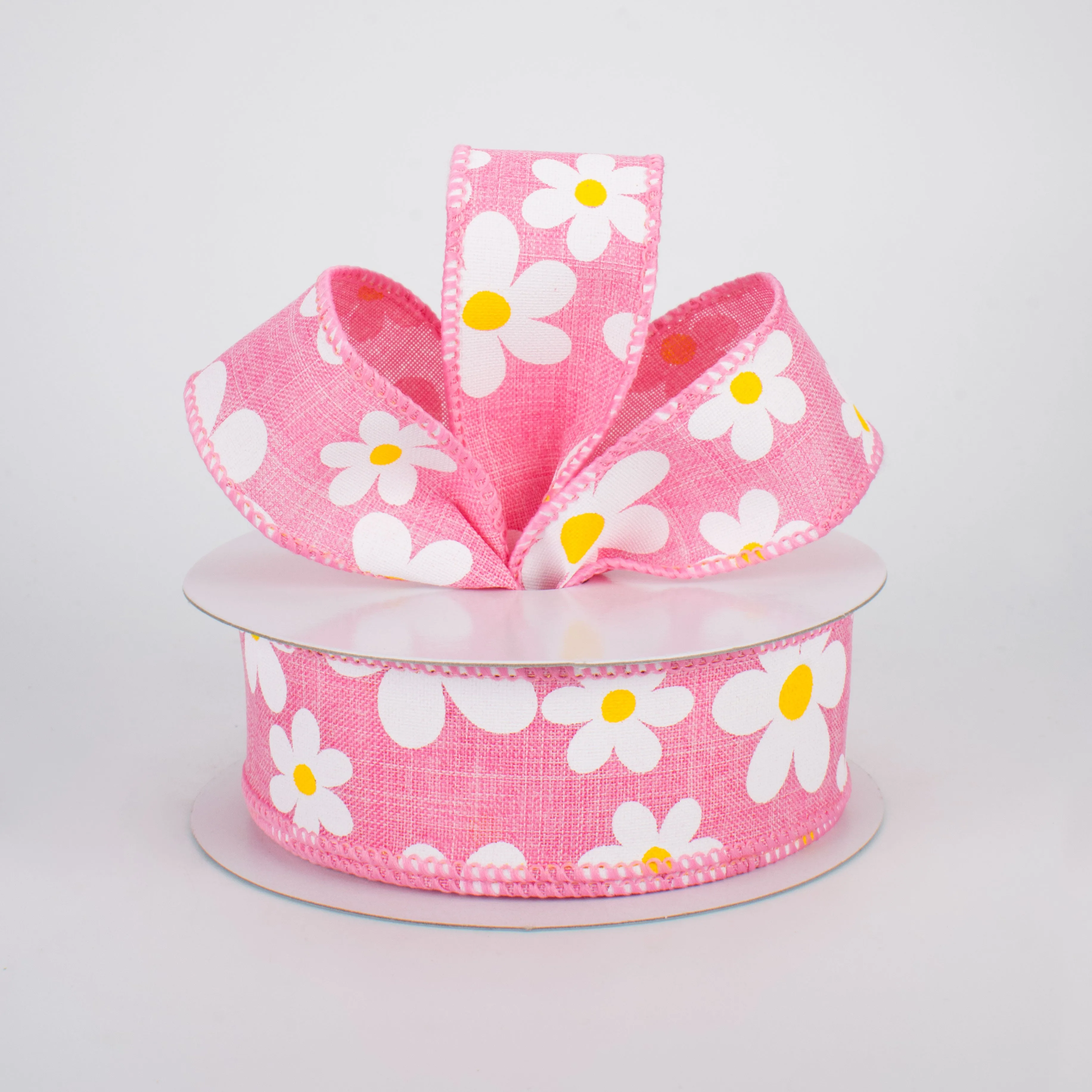 1.5" Daisy Print Ribbon: Pink (10 Yards)