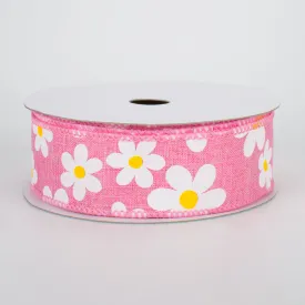 1.5" Daisy Print Ribbon: Pink (10 Yards)