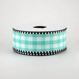 1.5" Dashed Edge Check Plaid Ribbon: Aqua & White (10 Yards)