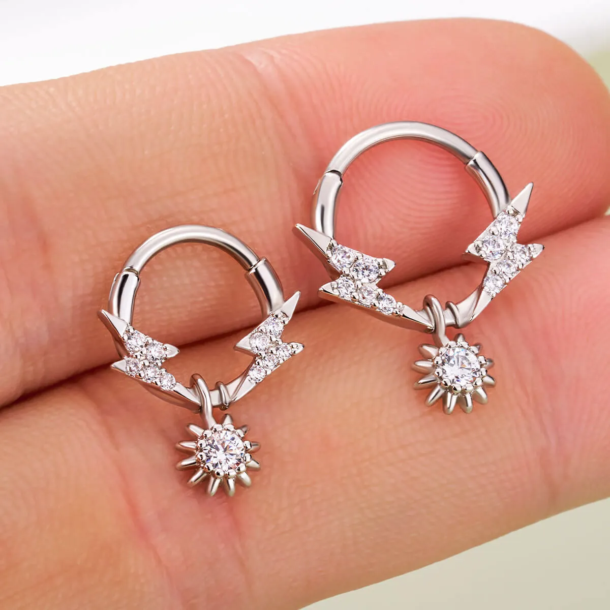 16G Lightning Bolt Sun Dangle Clicker Septum Ring