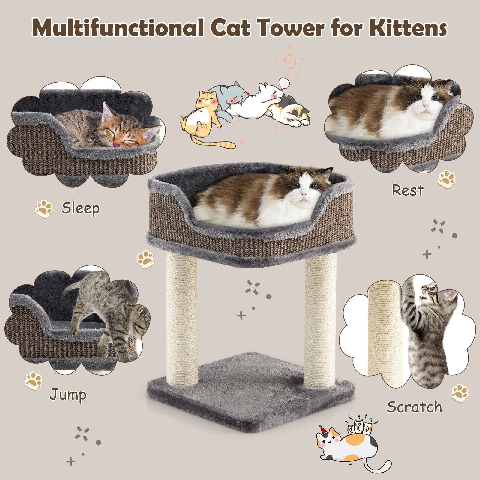 16" Multi-Level Cat Tree - Gray