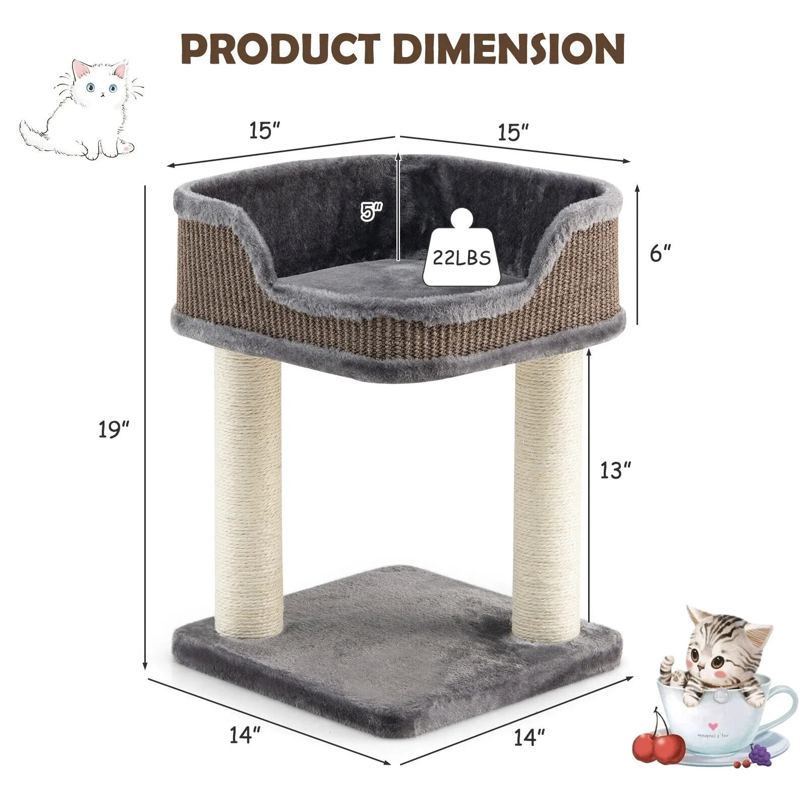 16" Multi-Level Cat Tree - Gray