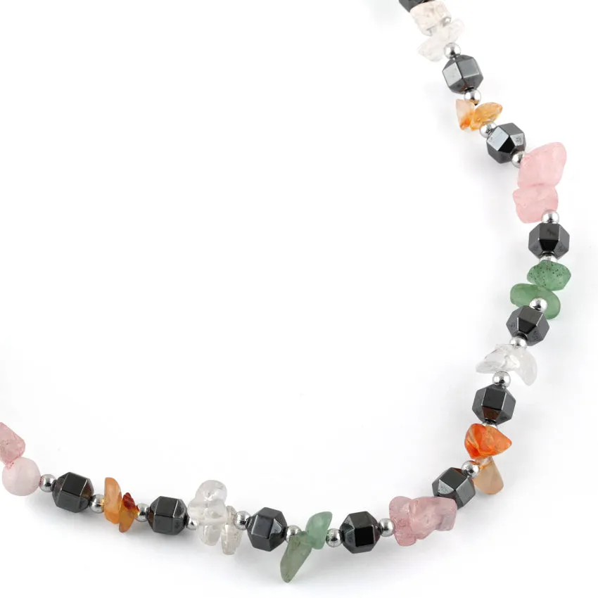 18" Multicolored Chips Stone Hematite Necklace