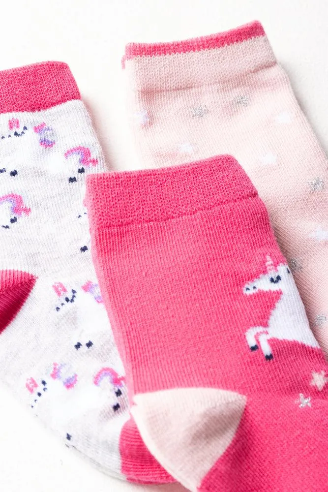 3 Pack Unicorn Socks Pink