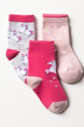 3 Pack Unicorn Socks Pink