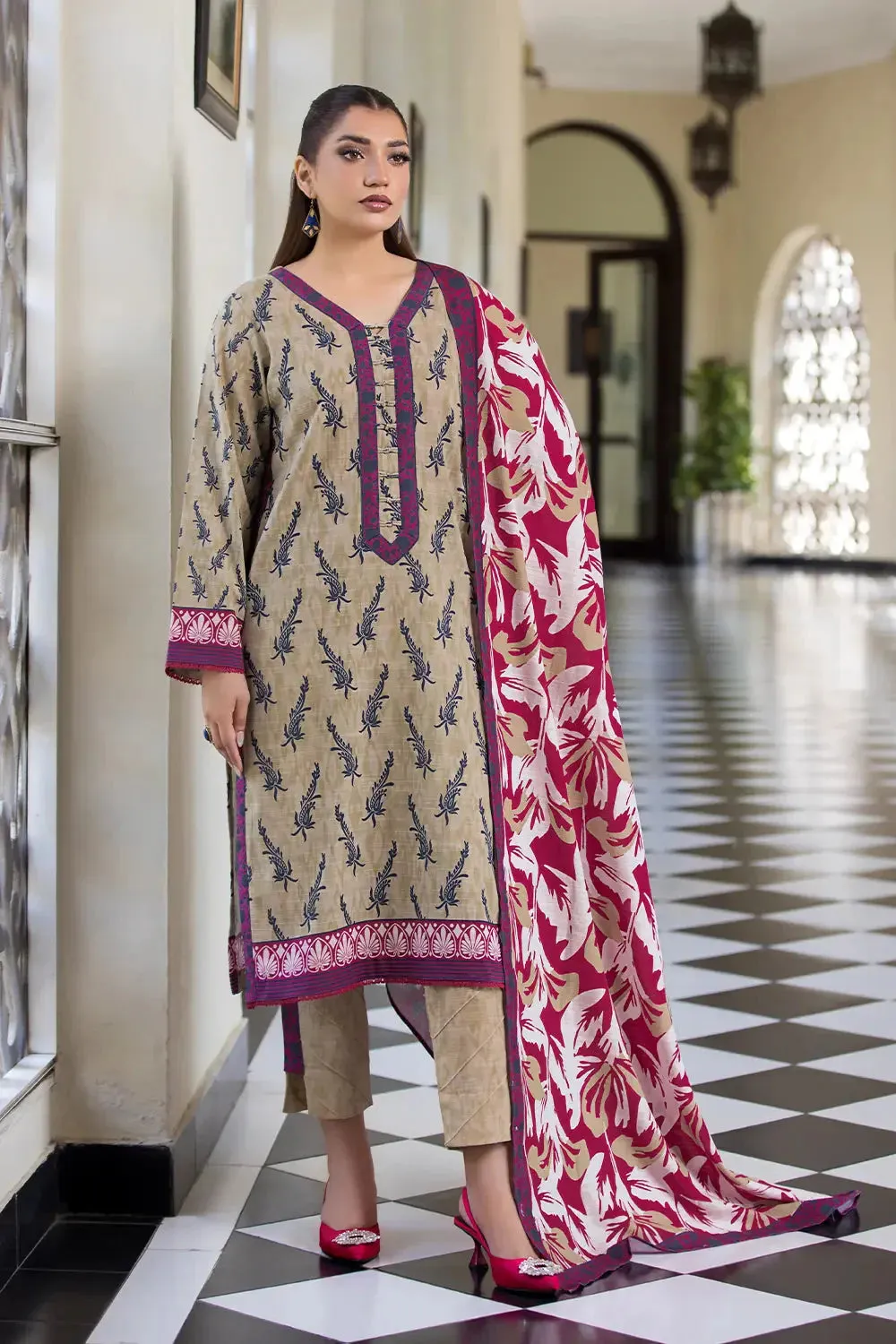 3PC Printed Unstitched Khaddar Suit KKH-2903