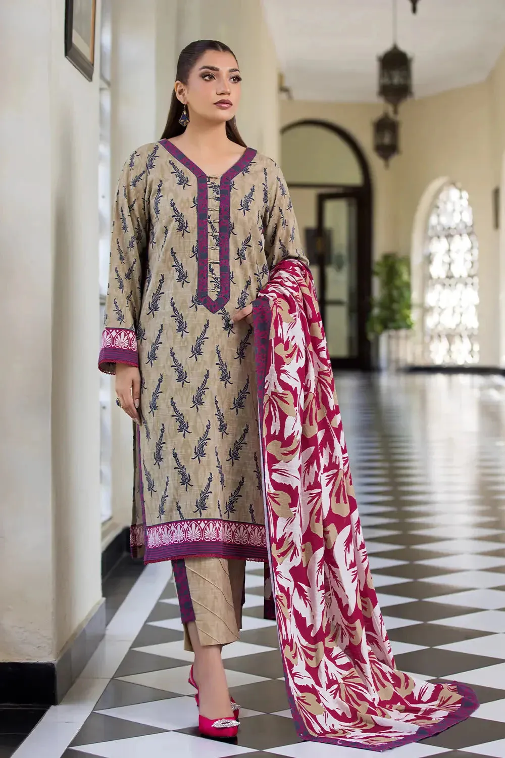 3PC Printed Unstitched Khaddar Suit KKH-2903