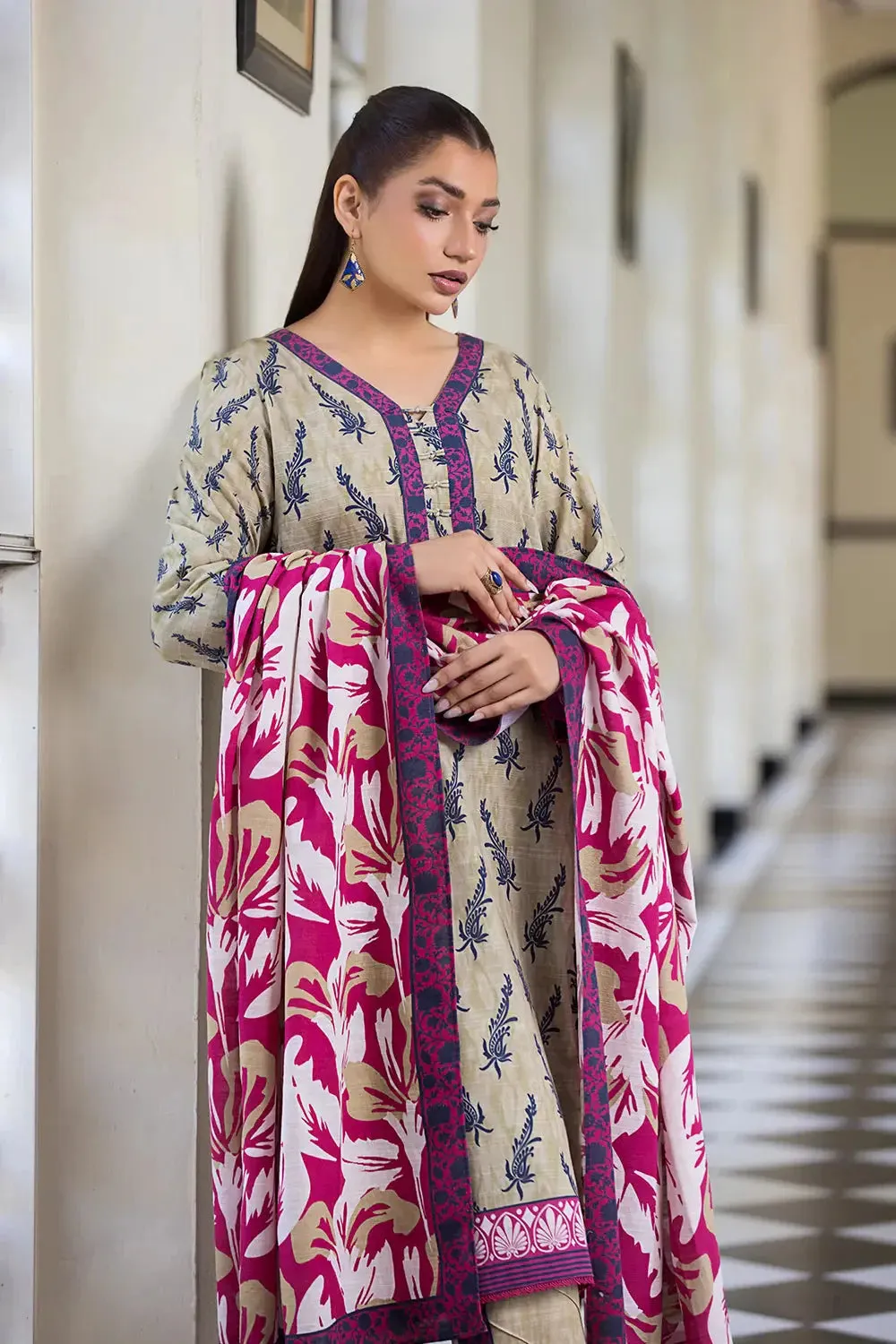 3PC Printed Unstitched Khaddar Suit KKH-2903