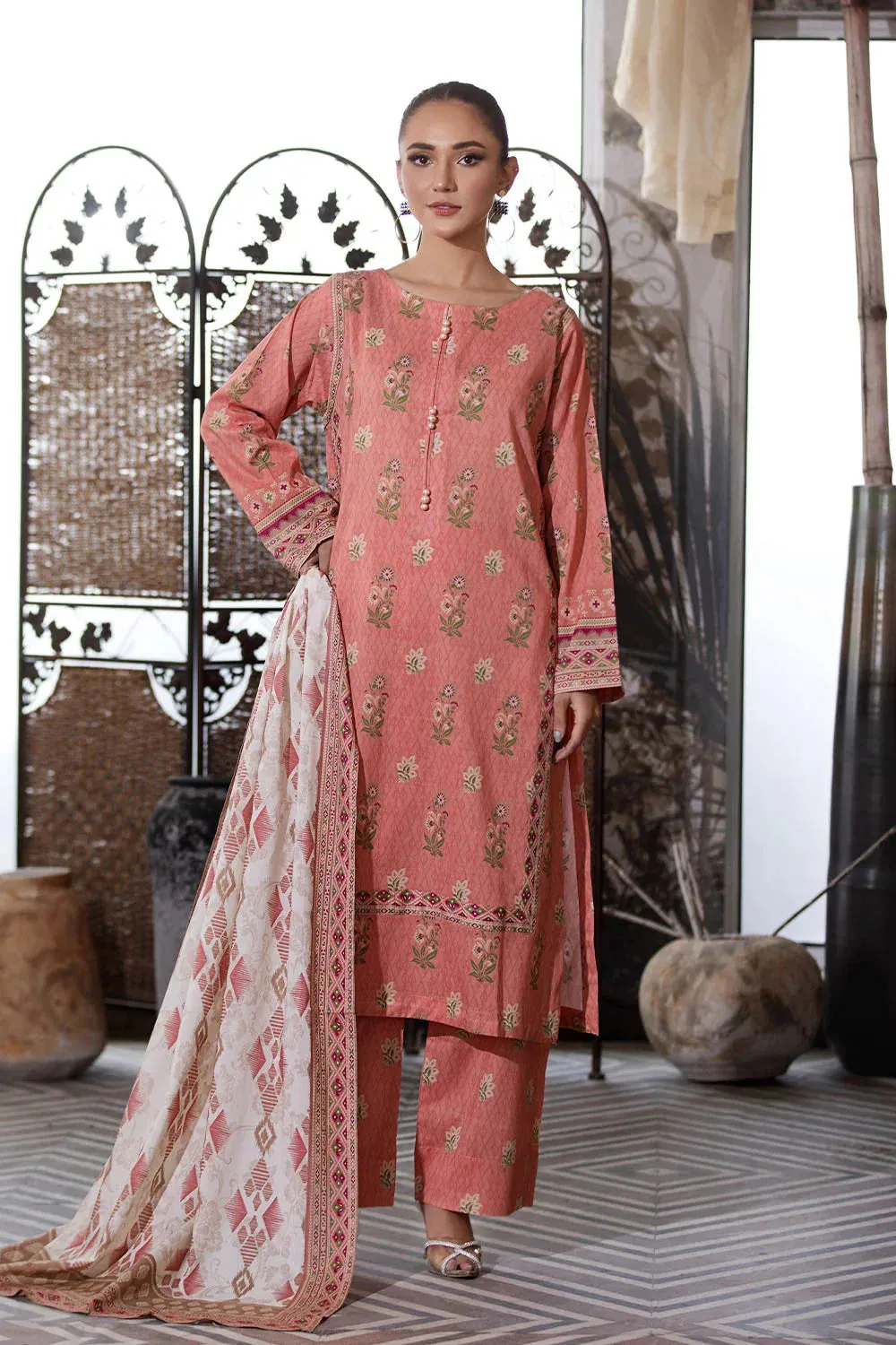 3PC Printed Unstitched Lawn Suit KLA-2583