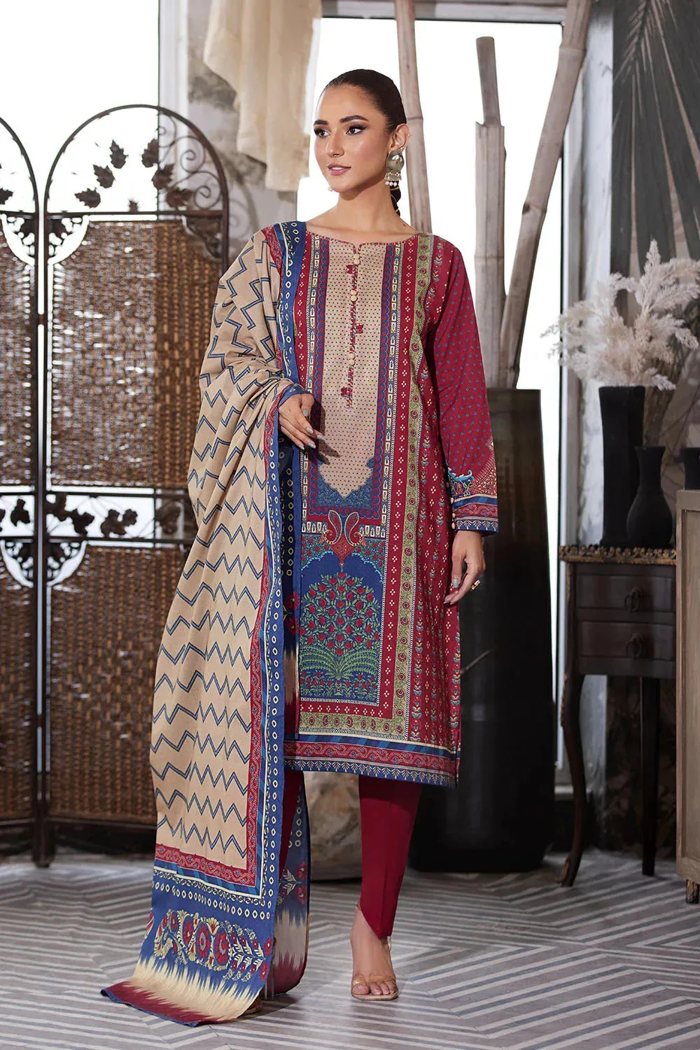 3PC Printed Unstitched Lawn Suit KLA-2592