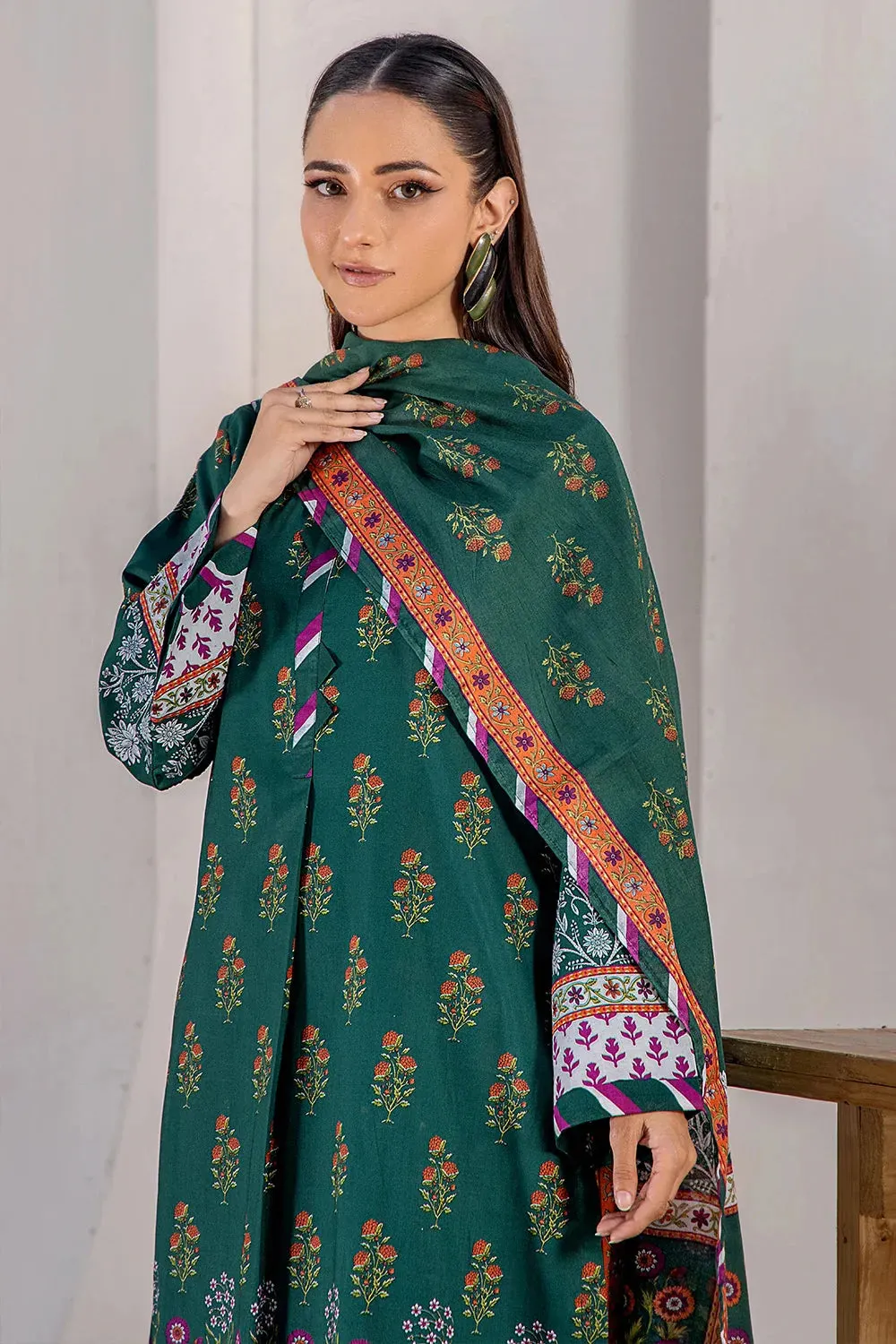 3PC Printed Unstitched Lawn Suit KLA-2706 Sea Green