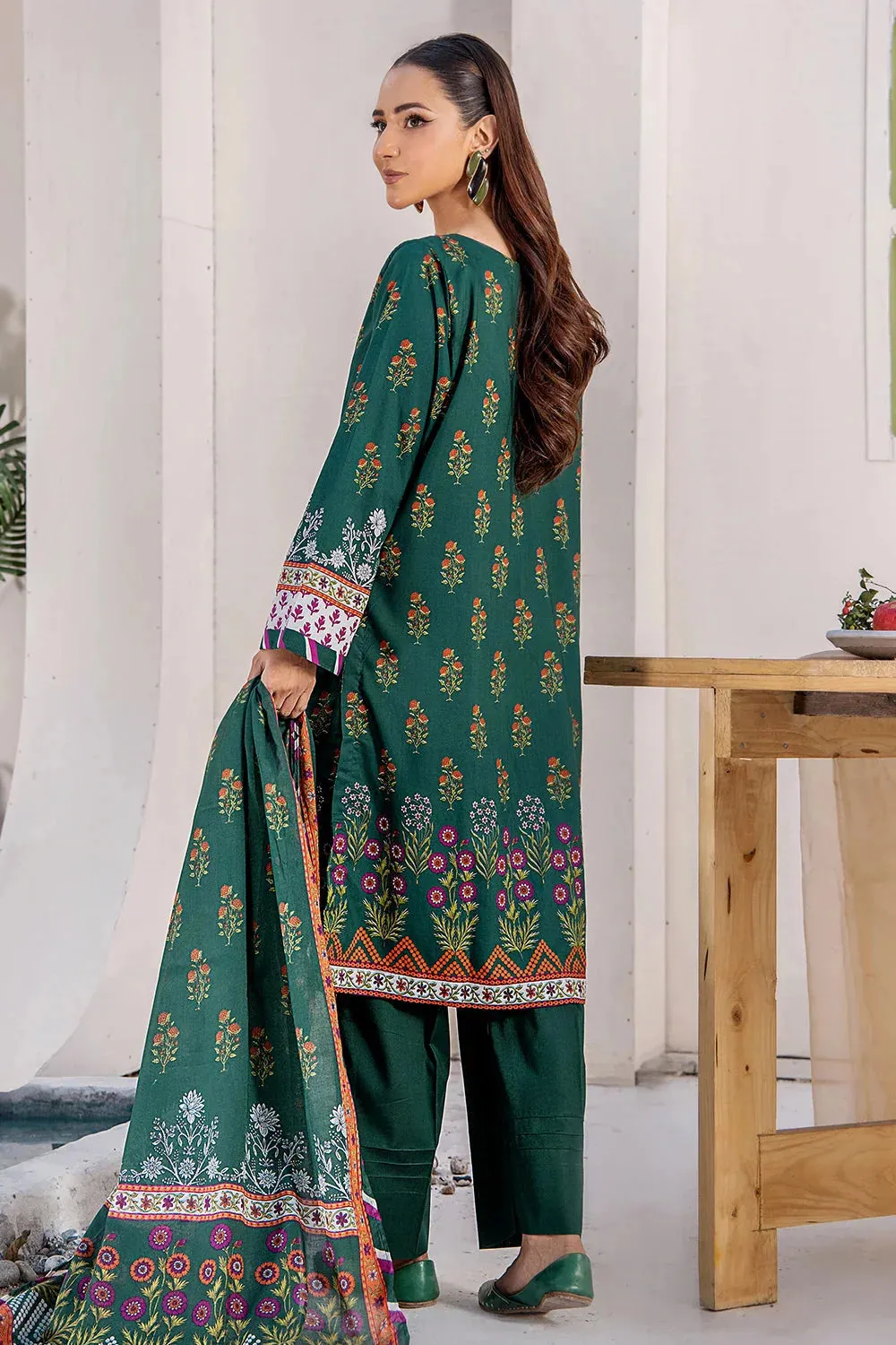 3PC Printed Unstitched Lawn Suit KLA-2706 Sea Green