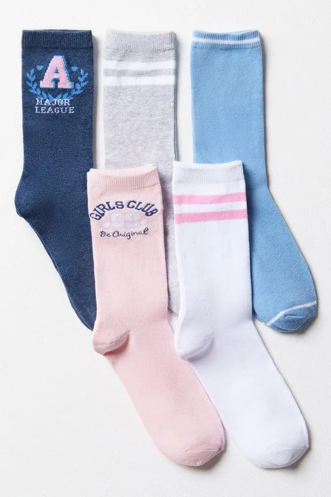 5 Pack Anklet Socks Pink & Blue