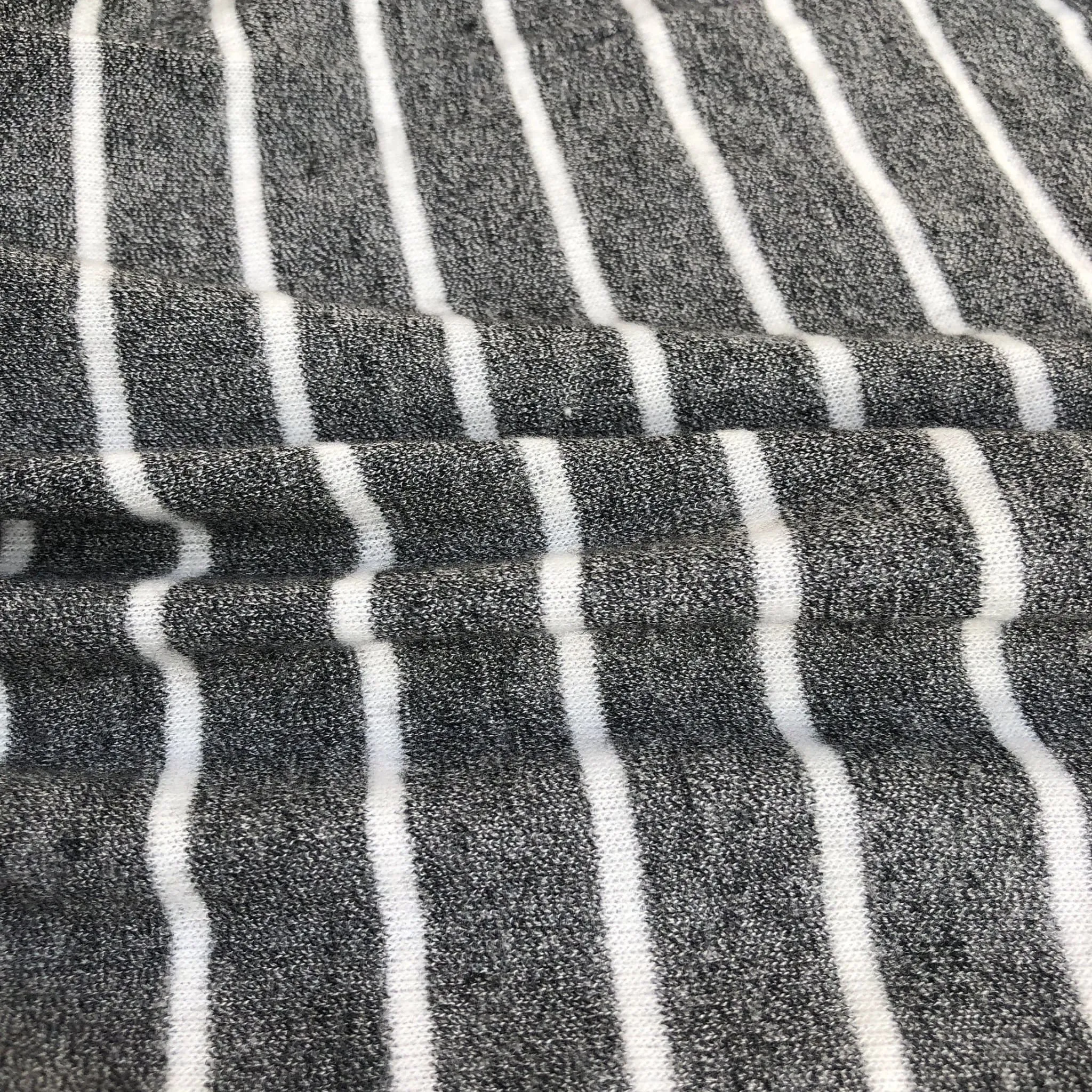 54" Rayon Spandex Blend Fleece Heather Gray & White Striped Knit Fabric By Yard