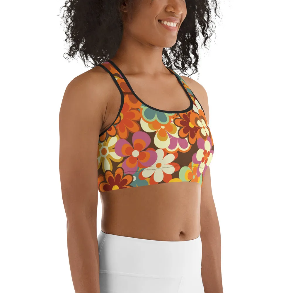 70s Flower Pattern Sports Bra