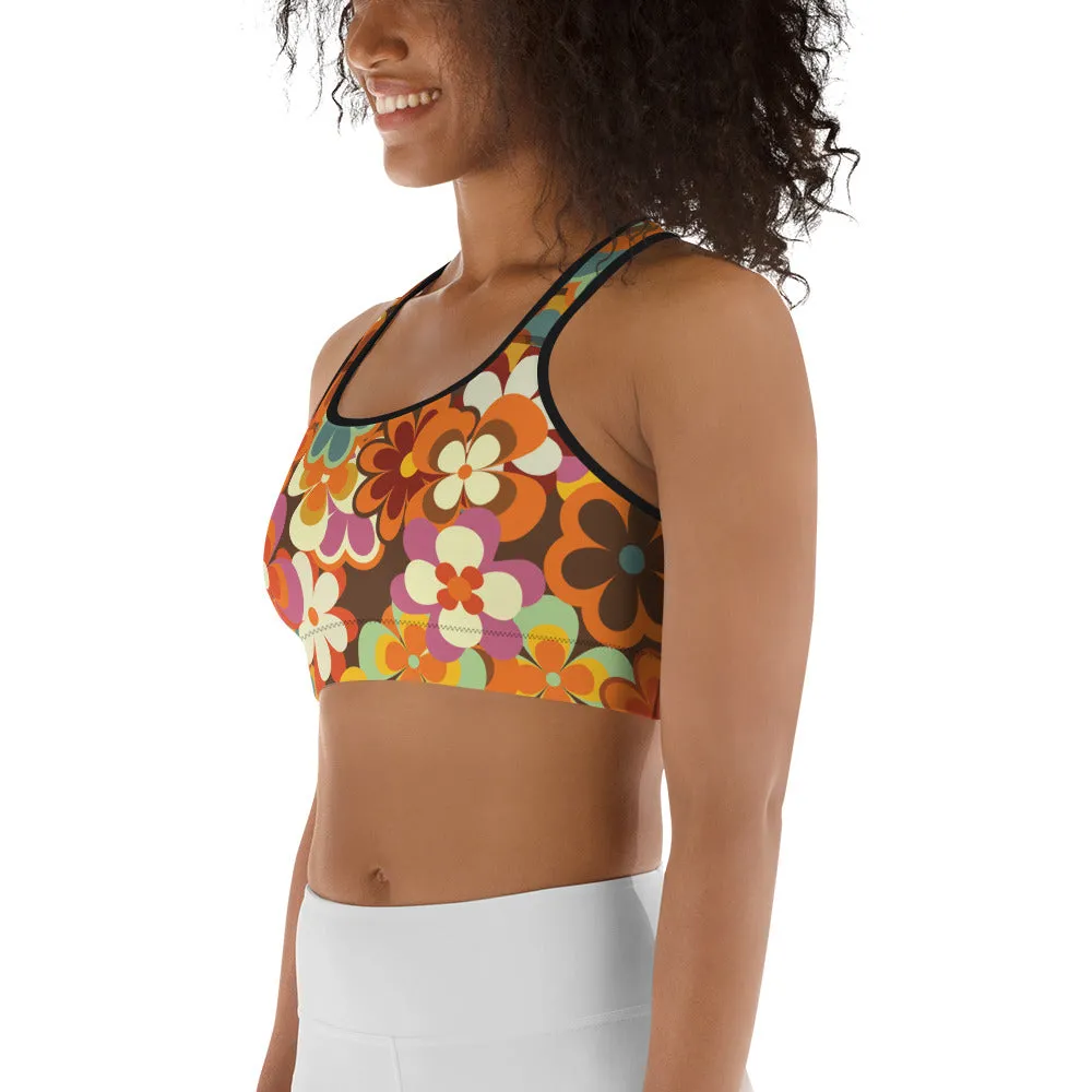 70s Flower Pattern Sports Bra