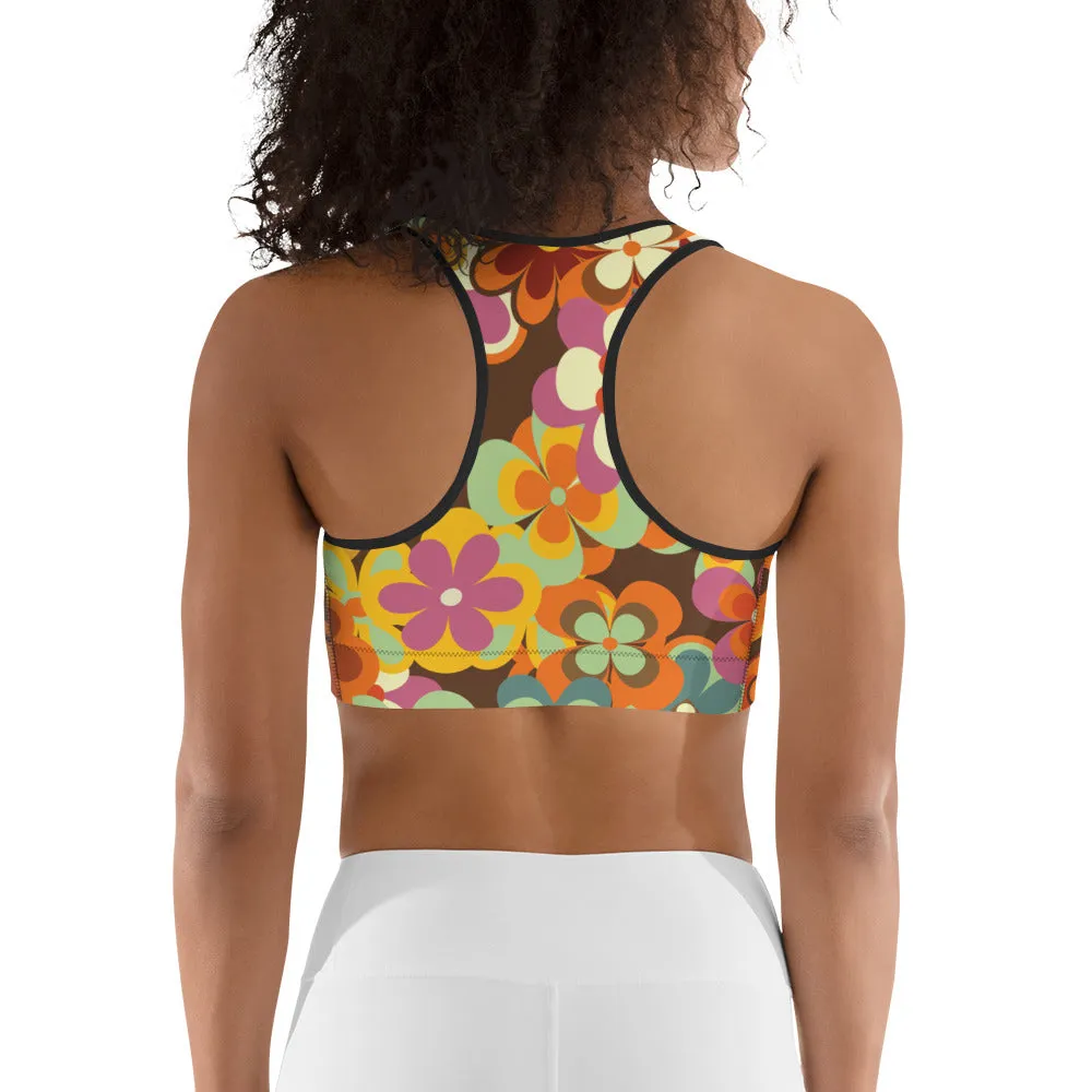 70s Flower Pattern Sports Bra