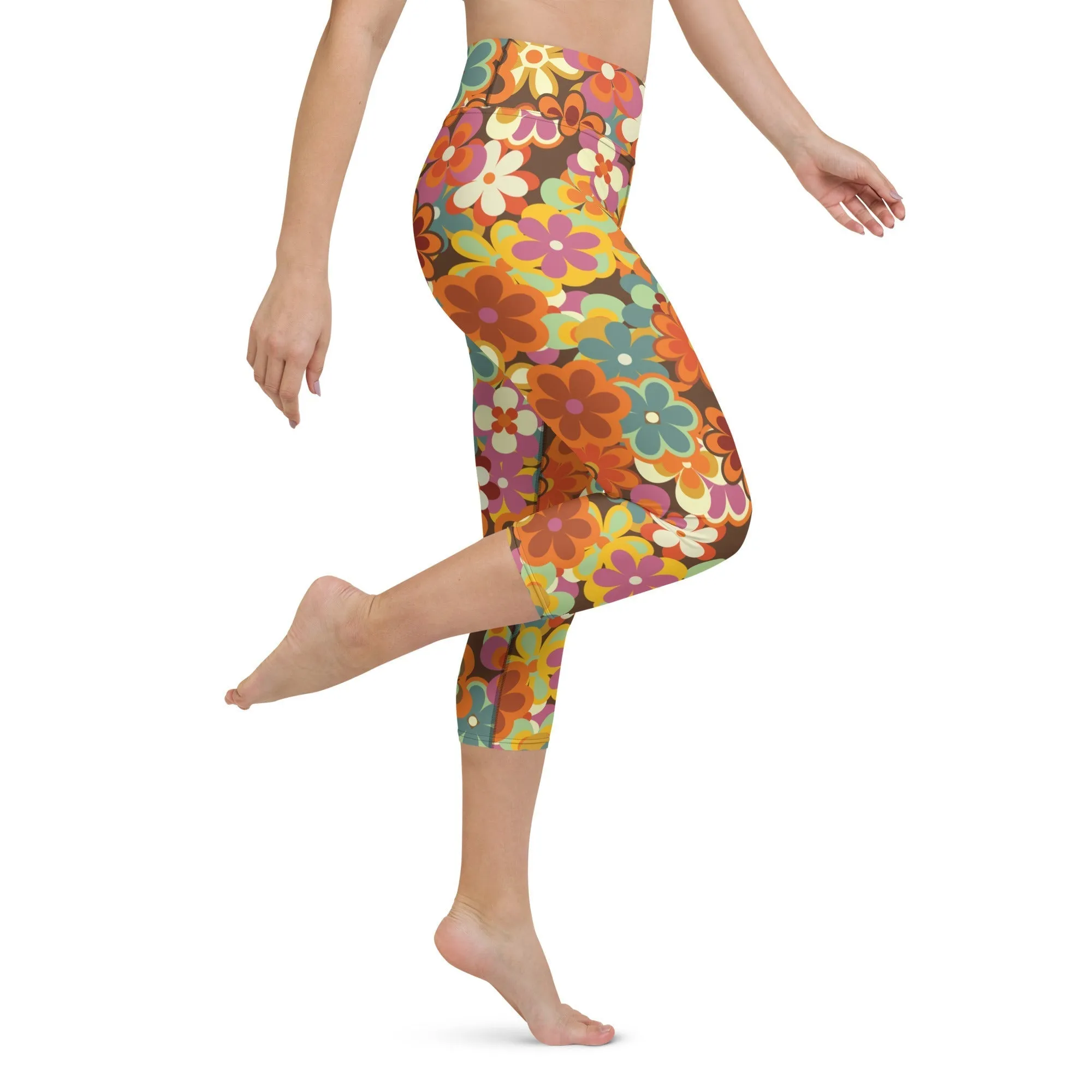 70s Flower Pattern Yoga Capris