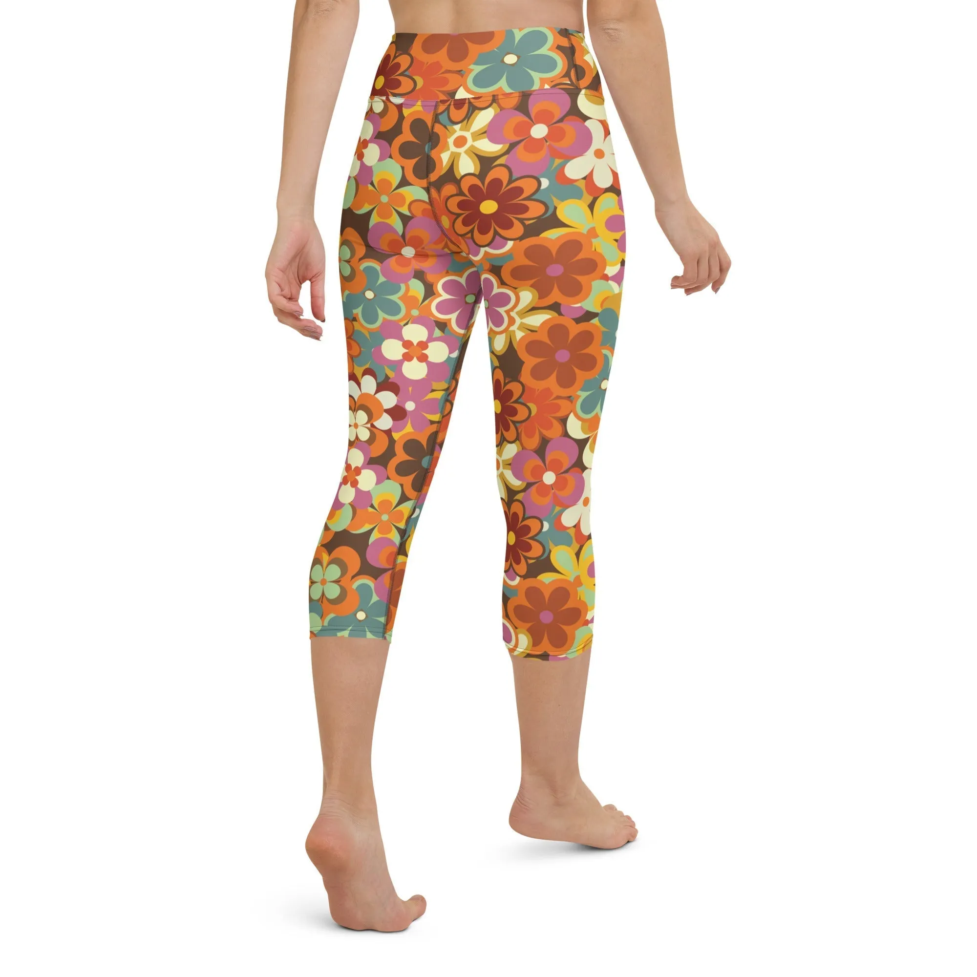 70s Flower Pattern Yoga Capris