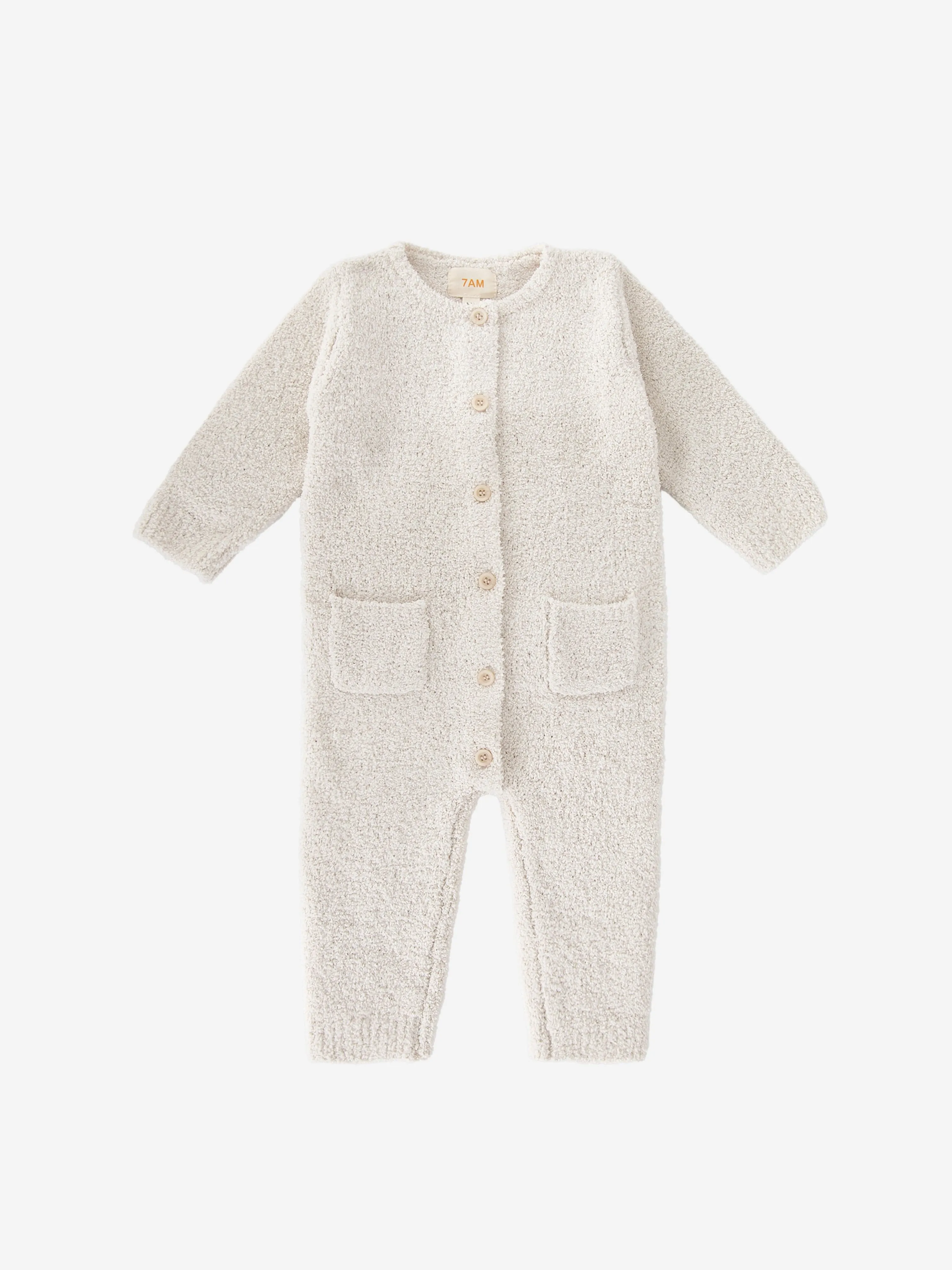 7AM Enfant Baby Fuzzy Long Sleeve Romper in Ivory