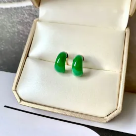 A-Grade Natural Imperial Green Jadeite Cloop Earring Studs No.180808