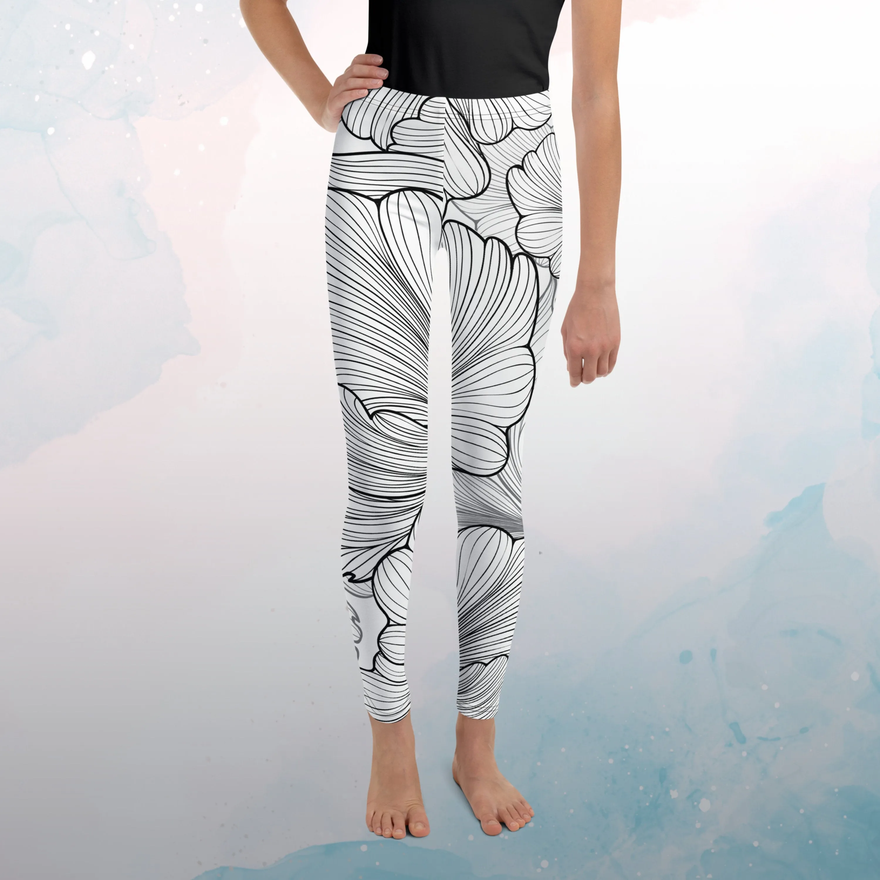 Abstract Lines Floral Pattern Youth Leggings