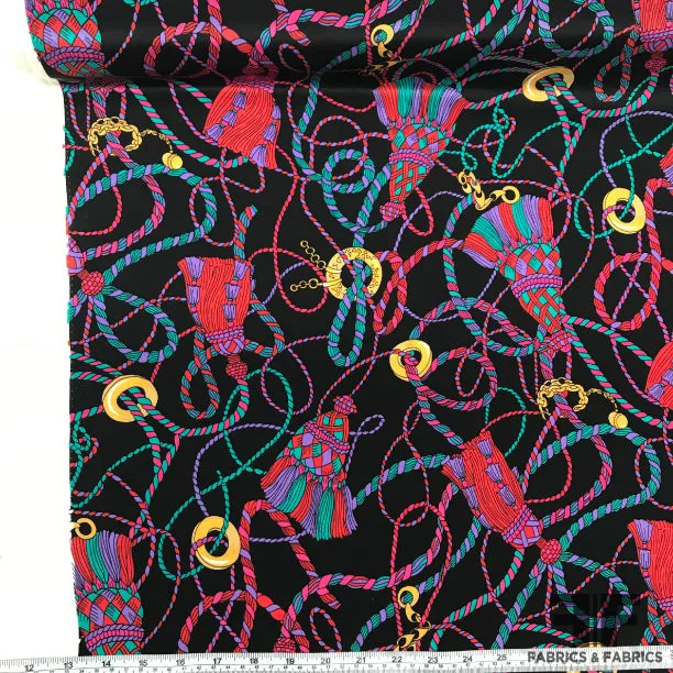 Abstract Tassles Printed Crepe De Chine - Black/Multicolor