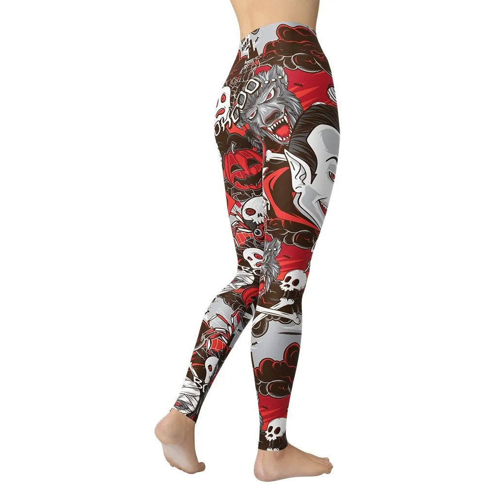 All the Horrors of Halloween Yoga Leggings