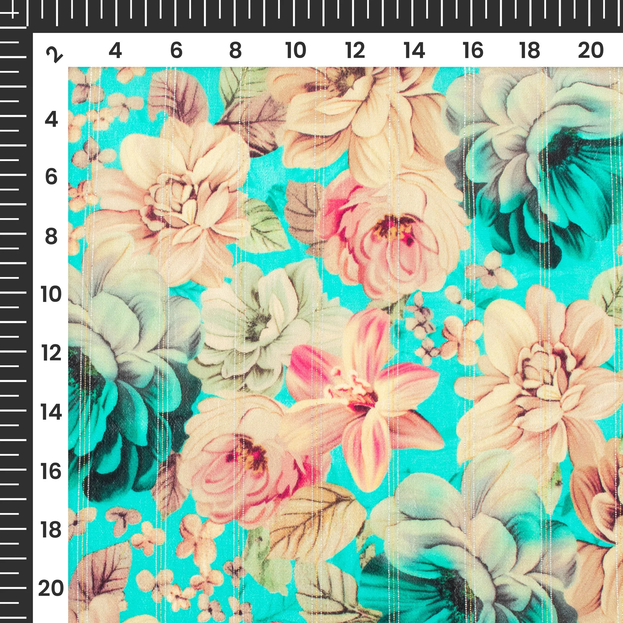 Alluring Floral Digital Print Bemberg Crepe Lurex Fabric