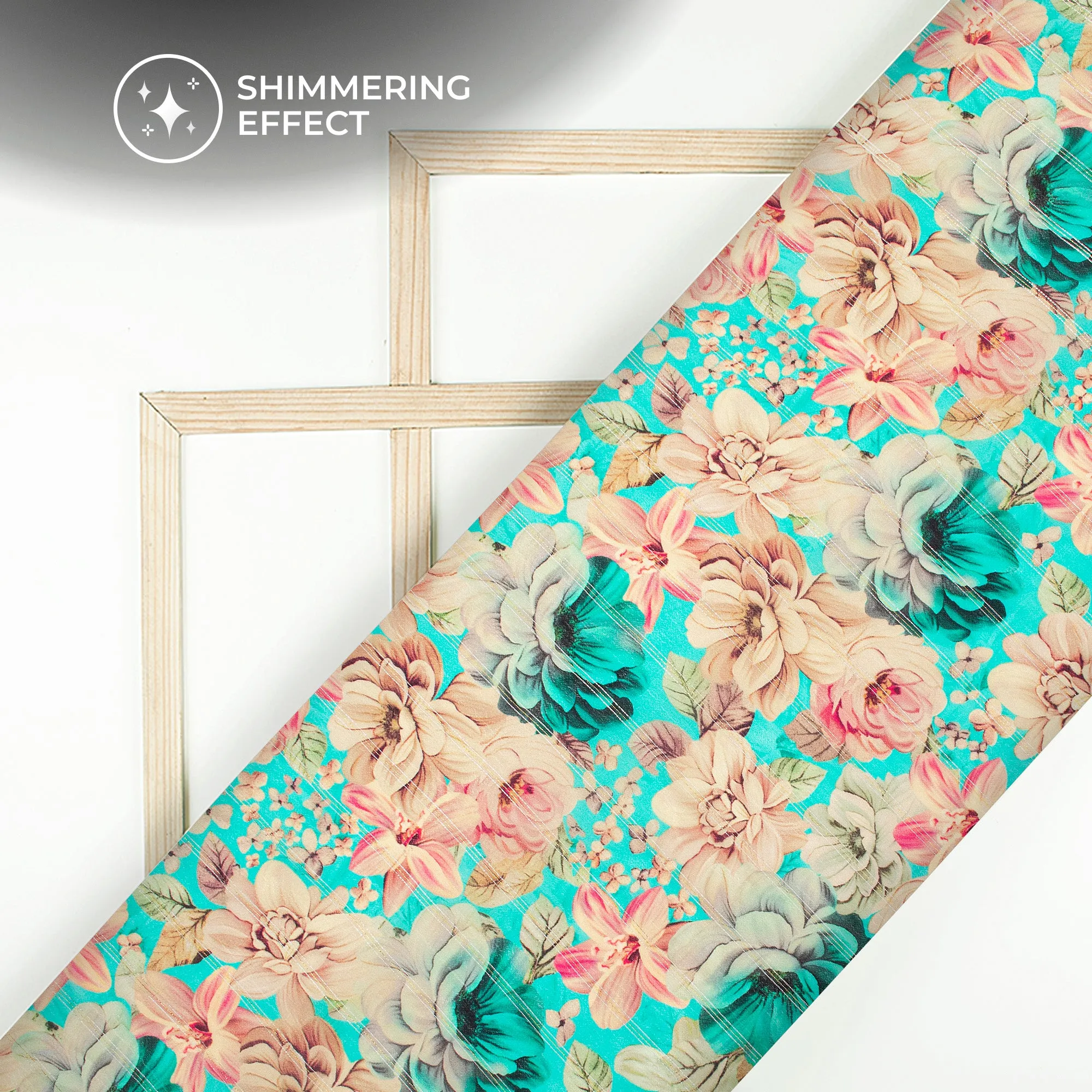 Alluring Floral Digital Print Bemberg Crepe Lurex Fabric