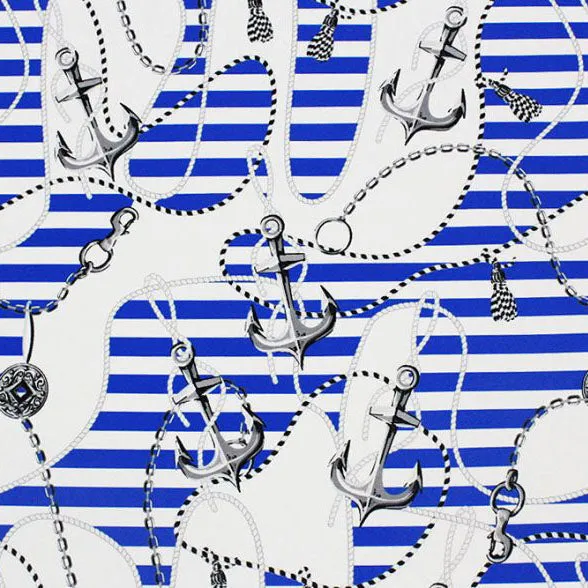 Anchors and Nautical Stripes Printed Spandex Fabric | Blue Moon Fabrics