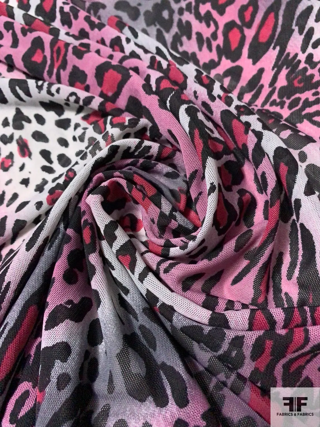 Animal Pattern Printed Stretch Nylon Tulle - Berry / Mauve / Black / Greys