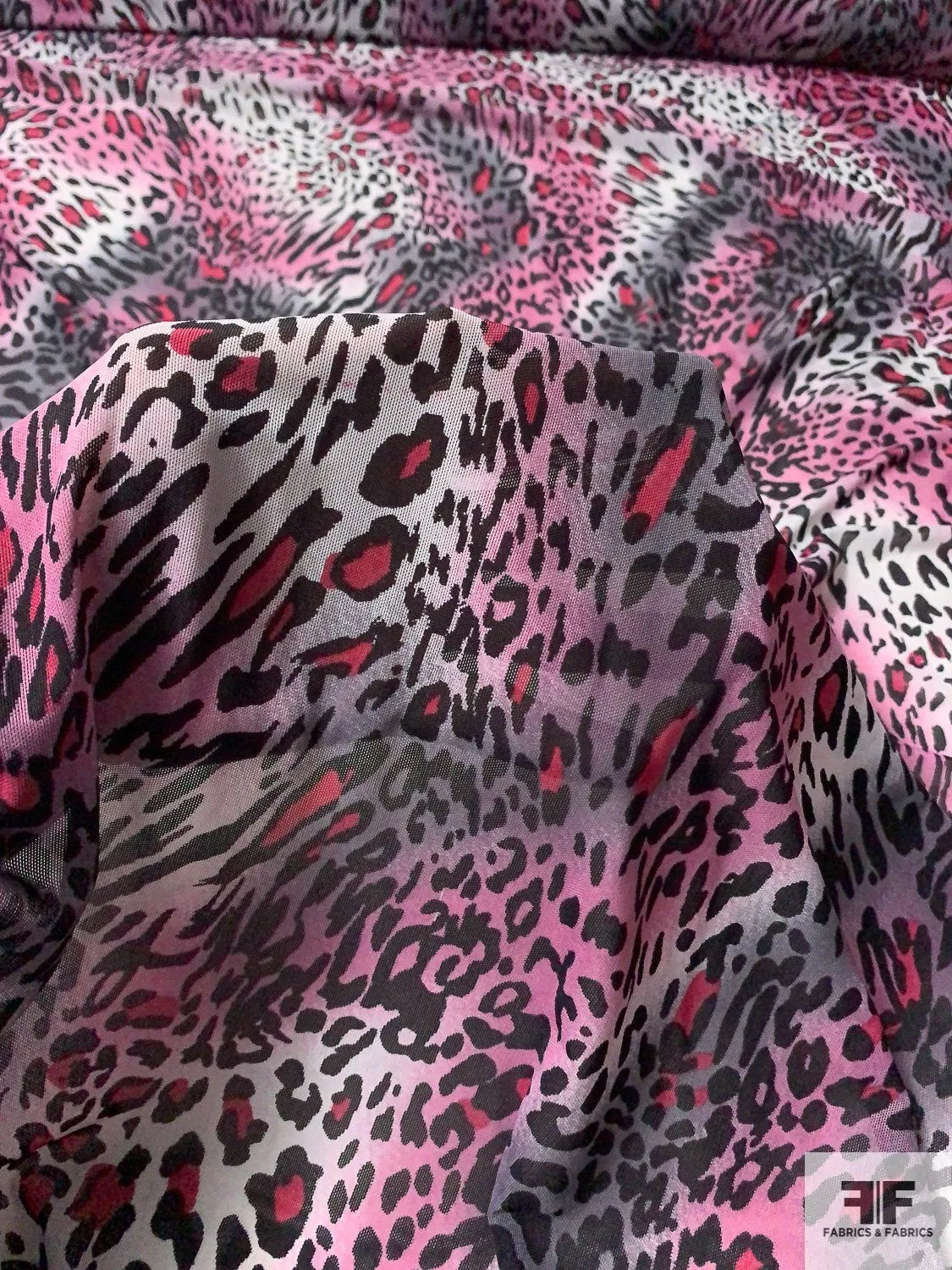 Animal Pattern Printed Stretch Nylon Tulle - Berry / Mauve / Black / Greys