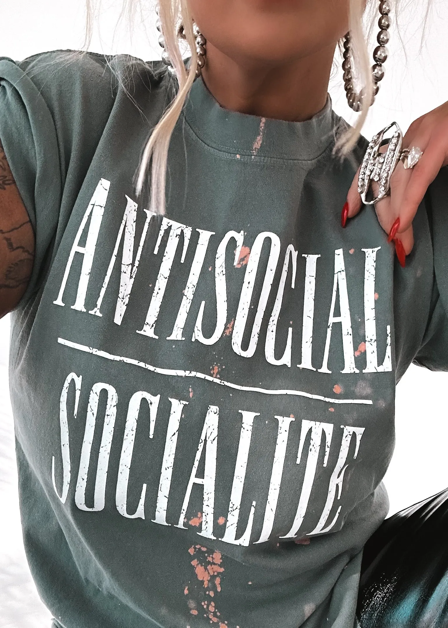 ANTISOCIAL SOCIALITE BLEACHED OUT SIDE SLIT TEE