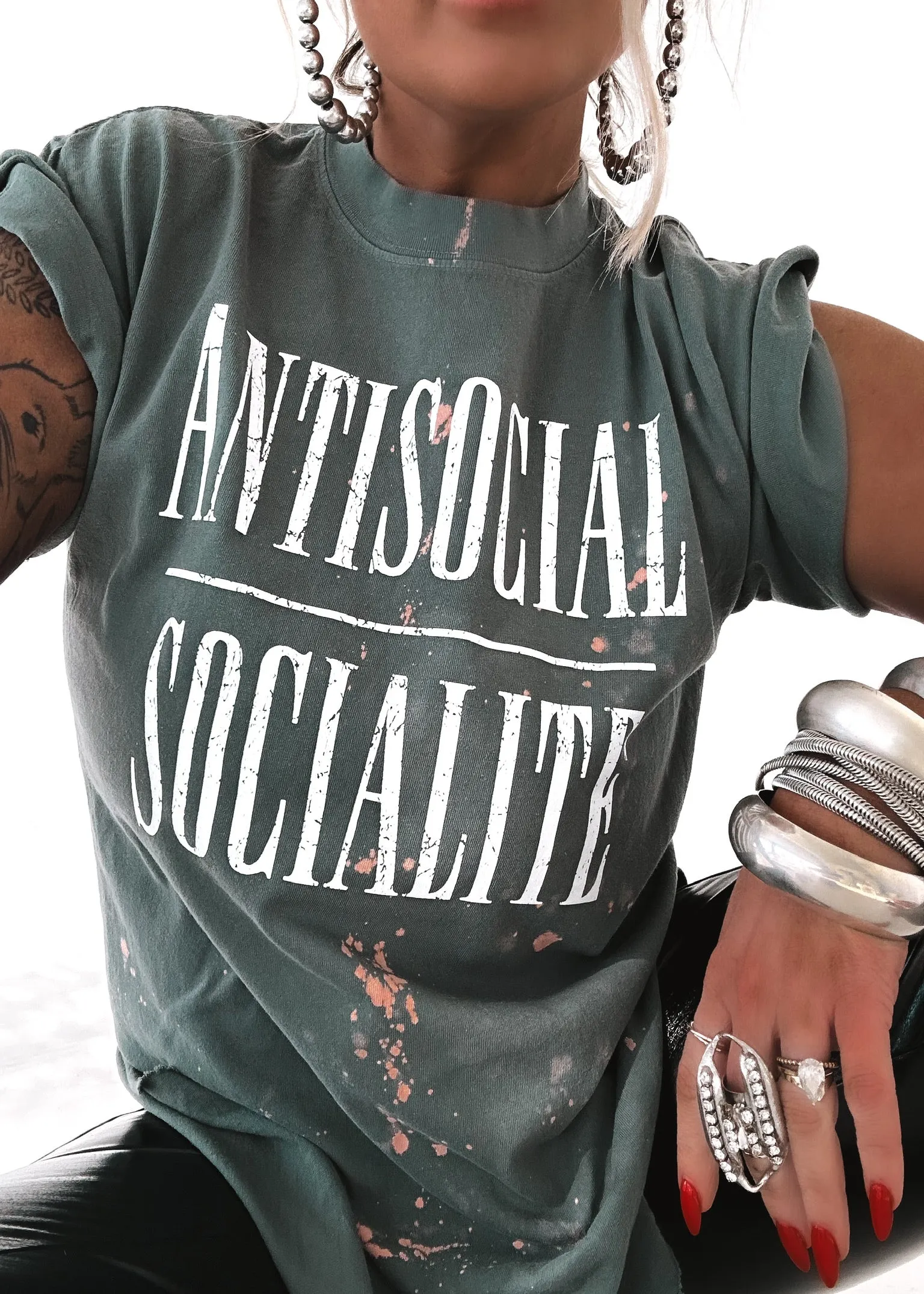 ANTISOCIAL SOCIALITE BLEACHED OUT SIDE SLIT TEE