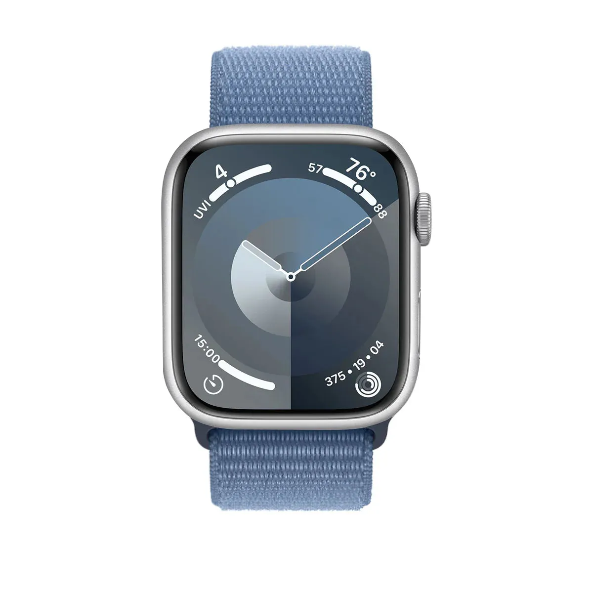 Apple Watch Series 9 GPS, 41 mm Silver Aluminium Case with Storm Blue Sport Loop – MR923