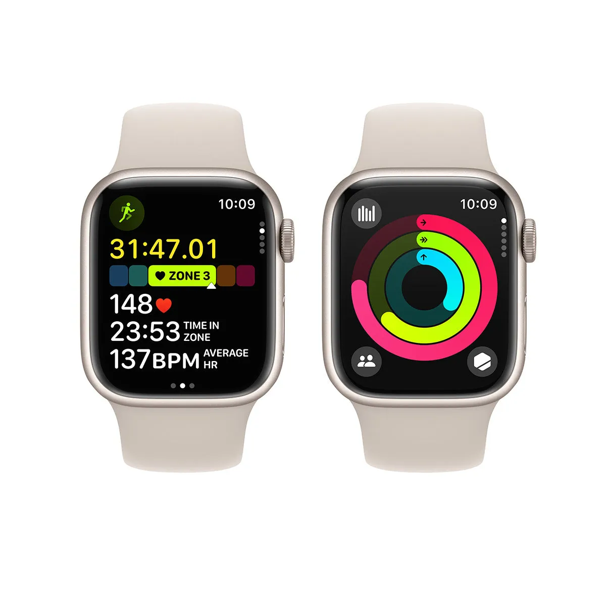 Apple Watch Series 9 GPS, 41 mm Starlight Aluminium Case with Starlight Sport Band – MR8T3 (S/M)