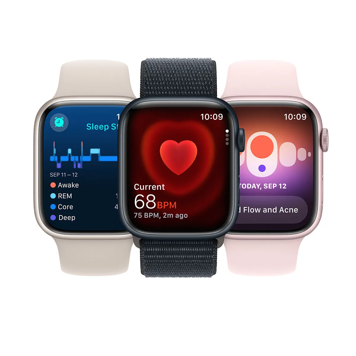 Apple Watch Series 9 GPS, 45 mm Starlight Aluminium Case with Starlight Sport Band – MR973 (M/L)