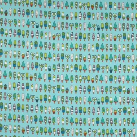 Aqua Ice Cream Print Stretch Printed Satin Silk Fabric